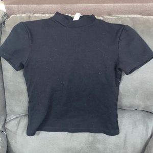 Black high neck tee - thick material